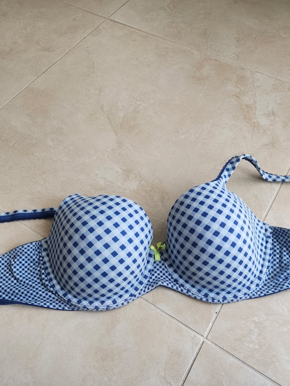 Victoria's Secret Blue Gingham Padded Bra with Lime Bow